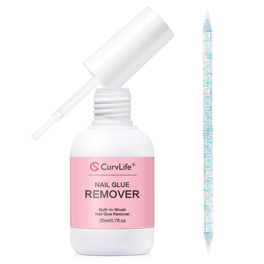 Curvlife Multifunktionaler Nagelkleber-Entferner mit Pinsel 20ml für Press On und Fake Nails – Nagelhautschieber für Frauen