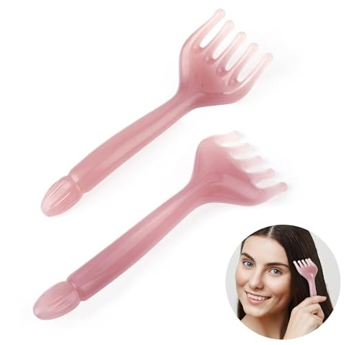 WY LIGHTING LEVEL 2 Stück Kopfmassagegerät Manuelle Haarmassage Kopfhautmassage Gua Sha Fünfkrallen Massagewerkzeug Kamm Tragbar Handheld Harz Entspannungswerkzeug für Vatertag Muttertag Geschenke (Pink Lila)