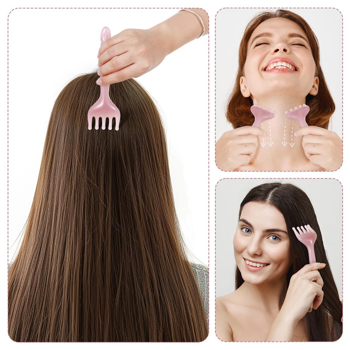 WY LIGHTING LEVEL 2 Stück Kopfmassagegerät Manuelle Haarmassage Kopfhautmassage Gua Sha Fünfkrallen Massagewerkzeug Kamm Tragbar Handheld Harz Entspannungswerkzeug für Vatertag Muttertag Geschenke (Pink Lila)