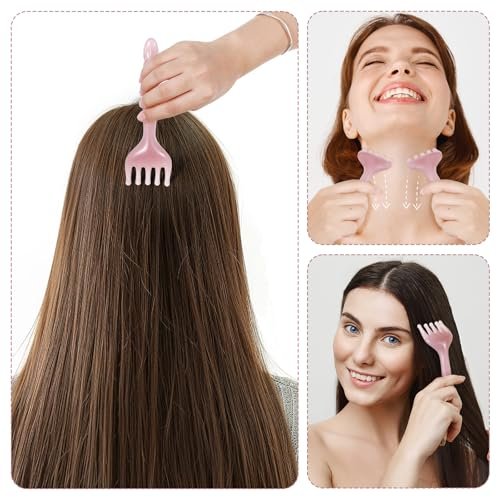 WY LIGHTING LEVEL 2 Stück Kopfmassagegerät Manuelle Haarmassage Kopfhautmassage Gua Sha Fünfkrallen Massagewerkzeug Kamm Tragbar Handheld Harz Entspannungswerkzeug für Vatertag Muttertag Geschenke (Pink Lila)