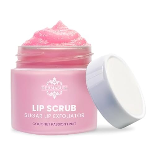 Dermasuri Lippenpeeling & Feuchtigkeitspflege - Zuckerpeeling mit Kokosnuss-Maracuja-Geschmack für sanfte, weiche Lippen - 20g/0,7oz