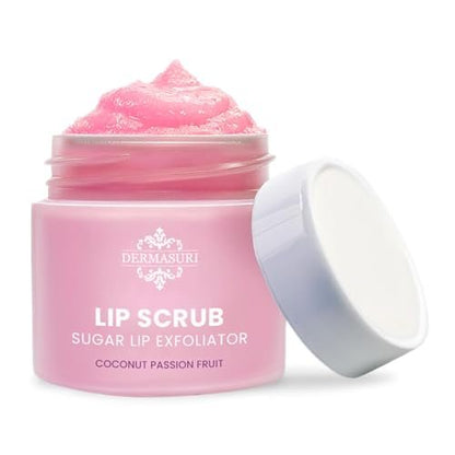 Dermasuri Lippenpeeling & Feuchtigkeitspflege - Zuckerpeeling mit Kokosnuss-Maracuja-Geschmack für sanfte, weiche Lippen - 20g/0,7oz