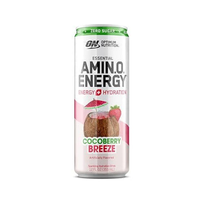 Optimum Nutrition Amino Energy Sparkling Hydration Drink, Elektrolyte, Koffein, Aminosäuren, BCAAs, Zuckerfrei, Cocoberry Breeze, 12 x 355 ml