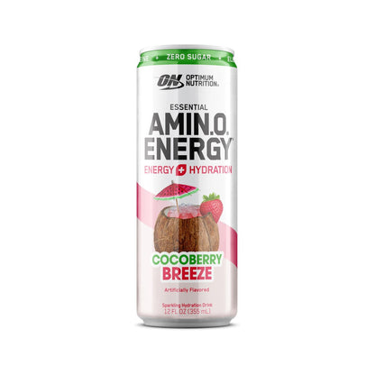 Optimum Nutrition Amino Energy Sparkling Hydration Drink, Elektrolyte, Koffein, Aminosäuren, BCAAs, Zuckerfrei, Cocoberry Breeze, 12 x 355 ml