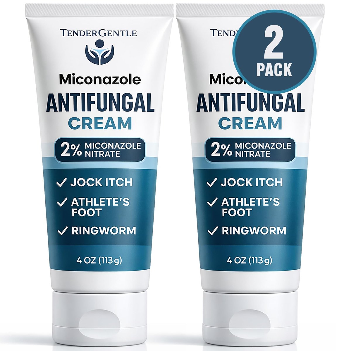 TenderGentle Miconazol Antimykotikum Creme für die Haut – 4 oz Tube, 2er-Pack – Miconazol Nitrat gegen Juckreiz, Fußpilz, Ringelflechte und Leistenpilz