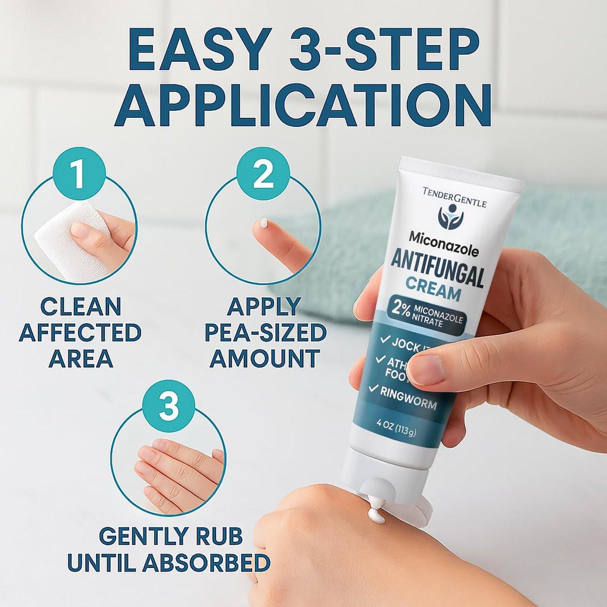 TenderGentle Miconazol Antimykotikum Creme für die Haut – 4 oz Miconazolnitrat gegen Juckreiz, Fußpilz, Ringelflechte und Sportlerjucken