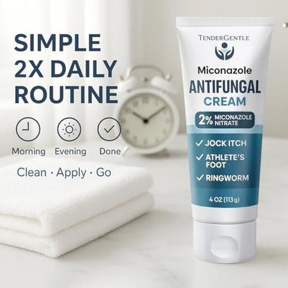 TenderGentle Miconazol Antimykotikum Creme für die Haut – 4 oz Miconazolnitrat gegen Juckreiz, Fußpilz, Ringelflechte und Sportlerjucken