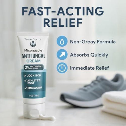 TenderGentle Miconazol Antimykotikum Creme für die Haut – 4 oz Miconazolnitrat gegen Juckreiz, Fußpilz, Ringelflechte und Sportlerjucken