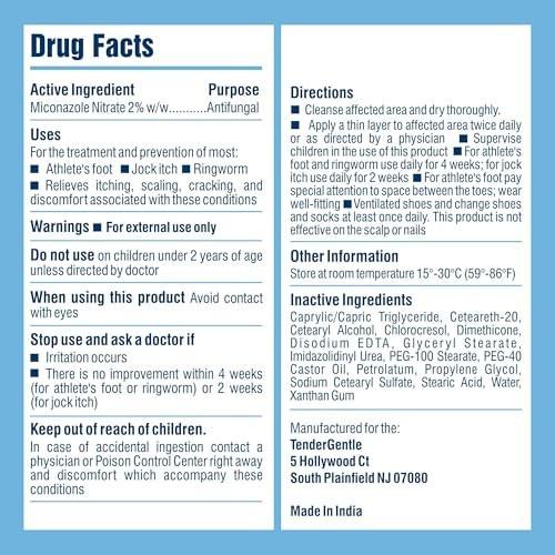 TenderGentle Miconazol Antimykotikum Creme für die Haut – 4 oz Miconazolnitrat gegen Juckreiz, Fußpilz, Ringelflechte und Sportlerjucken