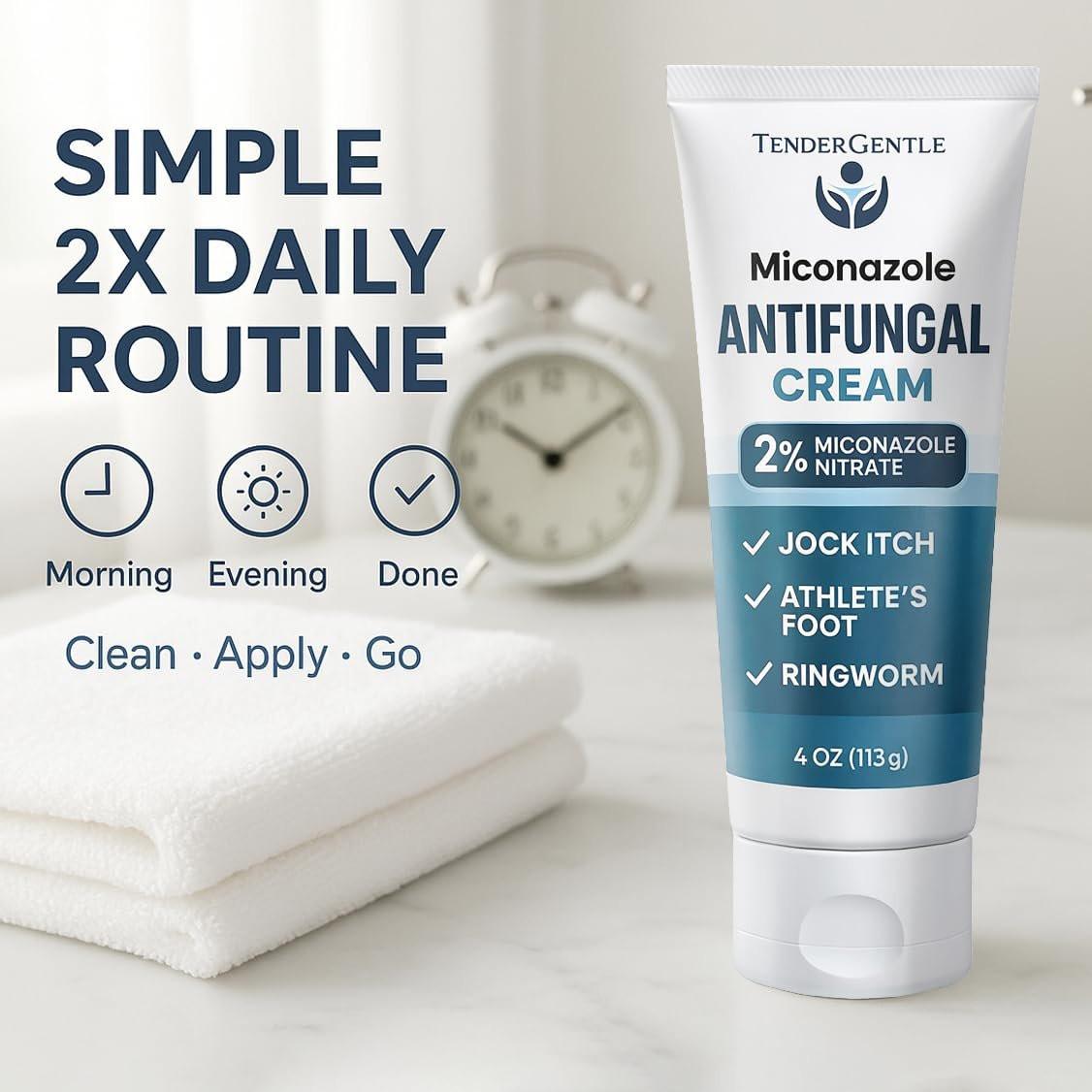 TenderGentle Miconazol Antimykotikum Creme für die Haut – 4 oz Miconazolnitrat gegen Juckreiz, Fußpilz, Ringelflechte und Sportlerjucken