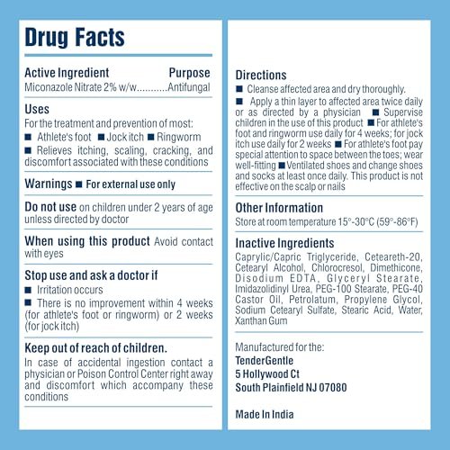 TenderGentle Miconazol Antimykotikum Creme für die Haut – 4 oz Tube, 2er-Pack – Miconazol Nitrat gegen Juckreiz, Fußpilz, Ringelflechte und Leistenpilz