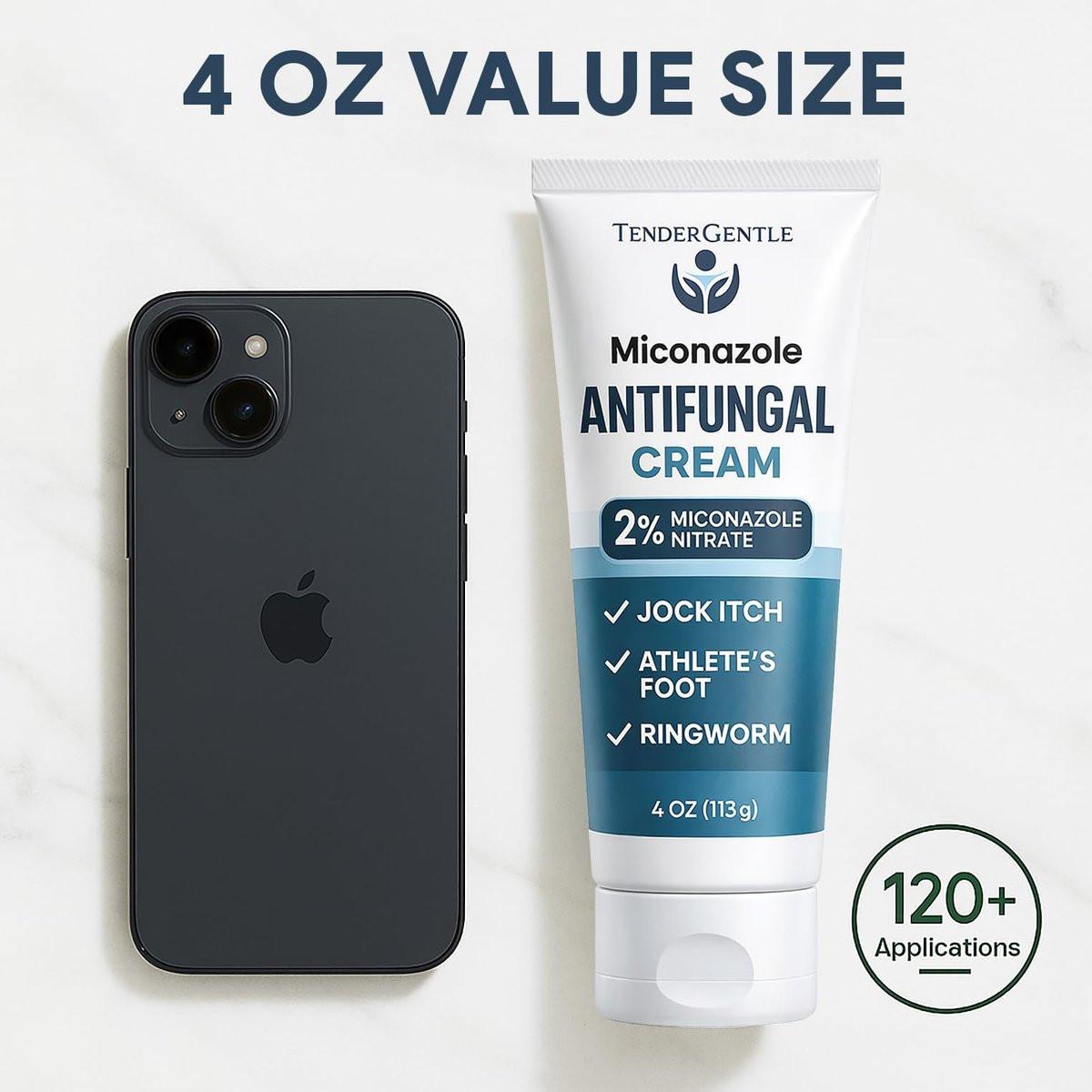 TenderGentle Miconazol Antimykotikum Creme für die Haut – 4 oz Miconazolnitrat gegen Juckreiz, Fußpilz, Ringelflechte und Sportlerjucken
