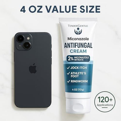 TenderGentle Miconazol Antimykotikum Creme für die Haut – 4 oz Miconazolnitrat gegen Juckreiz, Fußpilz, Ringelflechte und Sportlerjucken