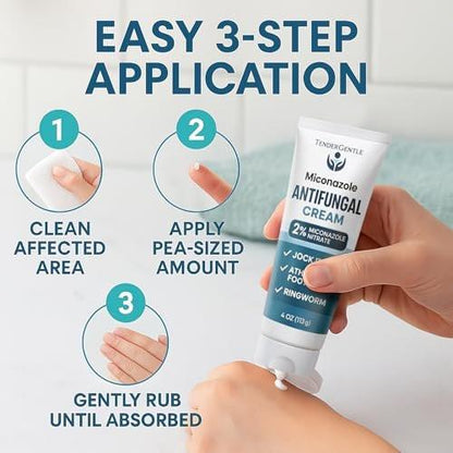 TenderGentle Miconazol Antimykotikum Creme für die Haut – 4 oz Miconazolnitrat gegen Juckreiz, Fußpilz, Ringelflechte und Sportlerjucken