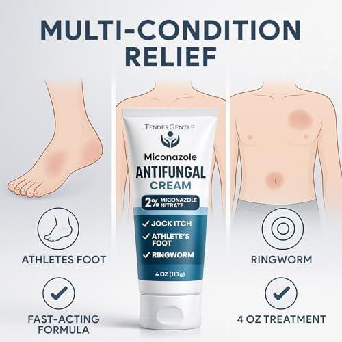 TenderGentle Miconazol Antimykotikum Creme für die Haut – 4 oz Miconazolnitrat gegen Juckreiz, Fußpilz, Ringelflechte und Sportlerjucken