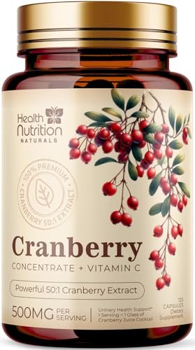 Cranberry Extrakt 500 mg pro Portion - Cranberry-Pulver mit Vitamin C - Unterstützung der Harnwegsgesundheit, Zuckerfreie Formel, Hergestellt in den USA - 120 Kapseln