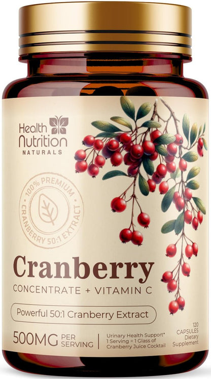 Cranberry Extrakt 500 mg pro Portion - Cranberry-Pulver mit Vitamin C - Unterstützung der Harnwegsgesundheit, Zuckerfreie Formel, Hergestellt in den USA - 120 Kapseln
