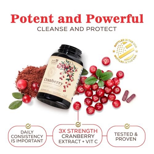 Cranberry Extrakt 500 mg pro Portion - Cranberry-Pulver mit Vitamin C - Unterstützung der Harnwegsgesundheit, Zuckerfreie Formel, Hergestellt in den USA - 120 Kapseln