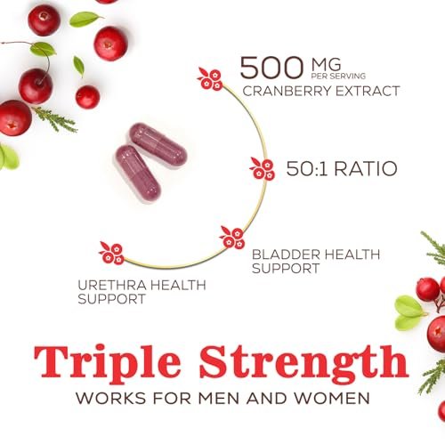 Cranberry Extrakt 500 mg pro Portion - Cranberry-Pulver mit Vitamin C - Unterstützung der Harnwegsgesundheit, Zuckerfreie Formel, Hergestellt in den USA - 120 Kapseln