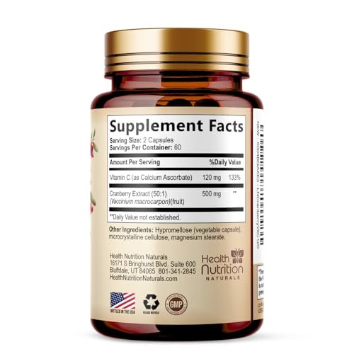 Cranberry Extrakt 500 mg pro Portion - Cranberry-Pulver mit Vitamin C - Unterstützung der Harnwegsgesundheit, Zuckerfreie Formel, Hergestellt in den USA - 120 Kapseln