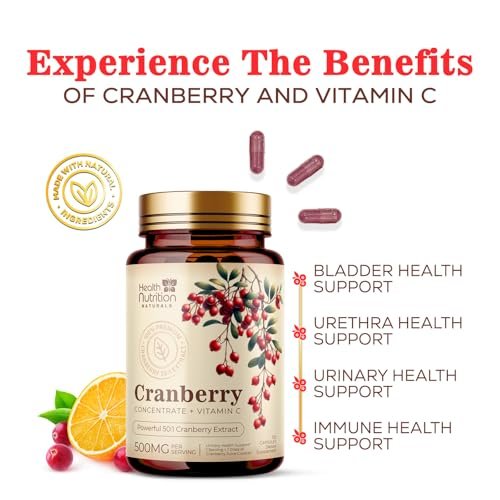 Cranberry Extrakt 500 mg pro Portion - Cranberry-Pulver mit Vitamin C - Unterstützung der Harnwegsgesundheit, Zuckerfreie Formel, Hergestellt in den USA - 120 Kapseln