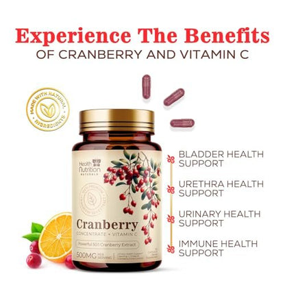 Cranberry Extrakt 500 mg pro Portion - Cranberry-Pulver mit Vitamin C - Unterstützung der Harnwegsgesundheit, Zuckerfreie Formel, Hergestellt in den USA - 120 Kapseln