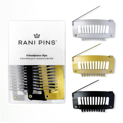 Rani Pins® Premium 6 Große Schwere Dupatta-Clips, Chunni-Clips mit Sicherheitsnadel - Schwarz, Gold und Silber - Befestigen Sie Dupatta, Chunni, Hijab, Schleier, Perücken und mehr sicher und schnell am Haar