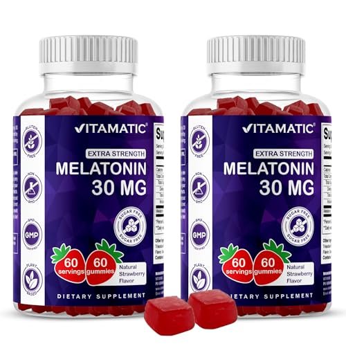 Vitamatic Zuckerfreies Melatonin 30mg pro Gummibärchen - 60 Portionen - 60 Vegetarische Gummibärchen - Nicht gewohnheitsbildendes Nahrungsergänzungsmittel (60er Packung mit 1)