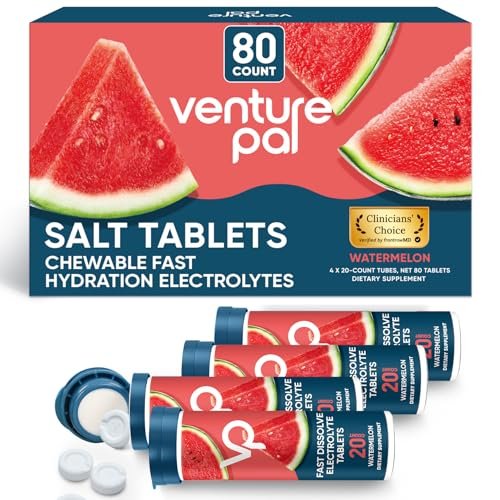 Venture Pal Chewable Electrolyte Tablets, 80 Stück, Zuckerfrei, Glutenfrei, Keto & Vegan – 4er-Pack Sortiert für schnelle Hydration