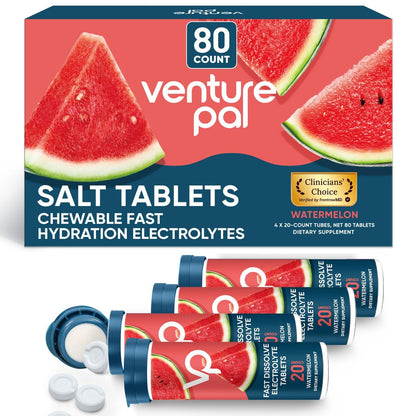 Venture Pal Chewable Electrolyte Tablets, 80 Stück, Zuckerfrei, Glutenfrei, Keto & Vegan – 4er-Pack Sortiert für schnelle Hydration