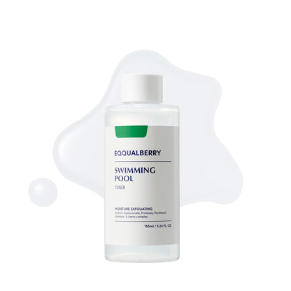 EQQUALBERRY Swimming Pool Toner – Korean Toner für sanftes Peeling & tiefe Feuchtigkeitsversorgung mit natürlichem Enzym-Protease & Hyaluronsäure, für empfindliche Haut, 155 ml