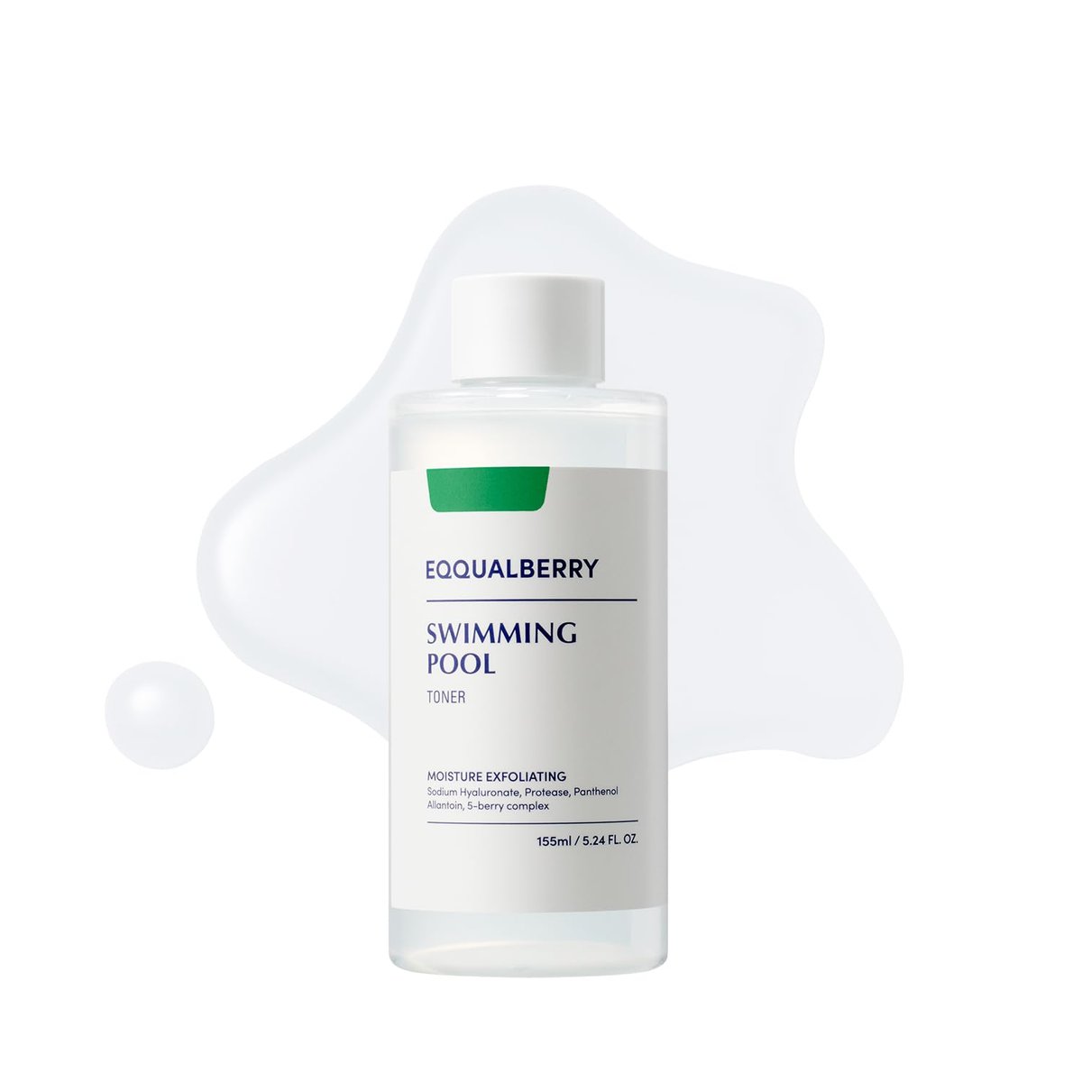 EQQUALBERRY Swimming Pool Toner – Korean Toner für sanftes Peeling & tiefe Feuchtigkeitsversorgung mit natürlichem Enzym-Protease & Hyaluronsäure, für empfindliche Haut, 155 ml