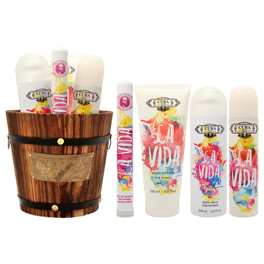 Cuba La Vida für Damen - 4-teiliges Geschenkset: 3,3 oz EDP Spray, 1,17 oz EDP Spray, 6,6 oz Körperspray, 6,6 oz Körperlotion