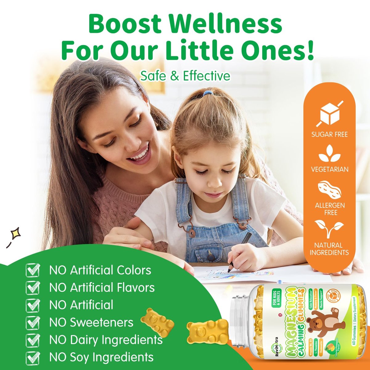 Magnesium Gummibärchen für Kinder - Magnesium Glycinat Gummis mit L-Theanin, Vitamin B6, D3 für Erwachsene & Kinder, Beruhigendes Magnesium für Schlaf, Entspannung, Gehirn, Knochen, Zuckerfrei, Ananas 60 Stück
