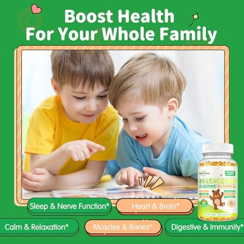 Magnesium Gummibärchen für Kinder - Magnesium Glycinat Gummis mit L-Theanin, Vitamin B6, D3 für Erwachsene & Kinder, Beruhigendes Magnesium für Schlaf, Entspannung, Gehirn, Knochen, Zuckerfrei, Ananas 60 Stück