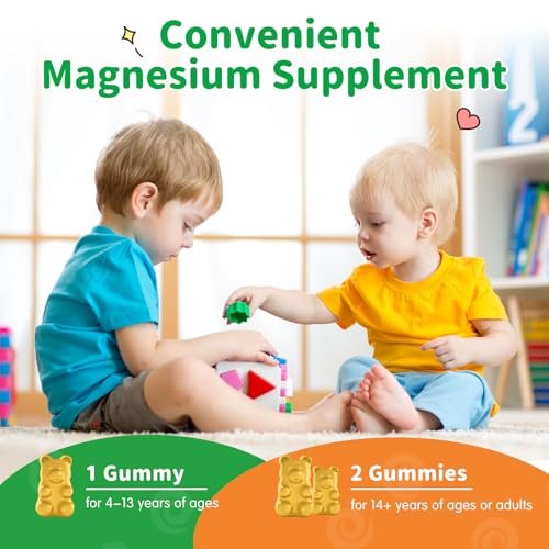 Magnesium Gummibärchen für Kinder - Magnesium Glycinat Gummis mit L-Theanin, Vitamin B6, D3 für Erwachsene & Kinder, Beruhigendes Magnesium für Schlaf, Entspannung, Gehirn, Knochen, Zuckerfrei, Ananas 60 Stück