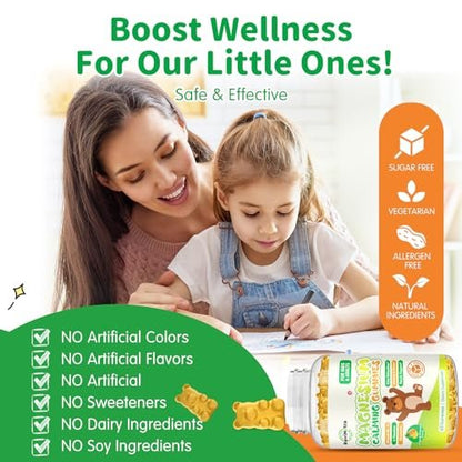 Magnesium Gummibärchen für Kinder - Magnesium Glycinat Gummis mit L-Theanin, Vitamin B6, D3 für Erwachsene & Kinder, Beruhigendes Magnesium für Schlaf, Entspannung, Gehirn, Knochen, Zuckerfrei, Ananas 60 Stück