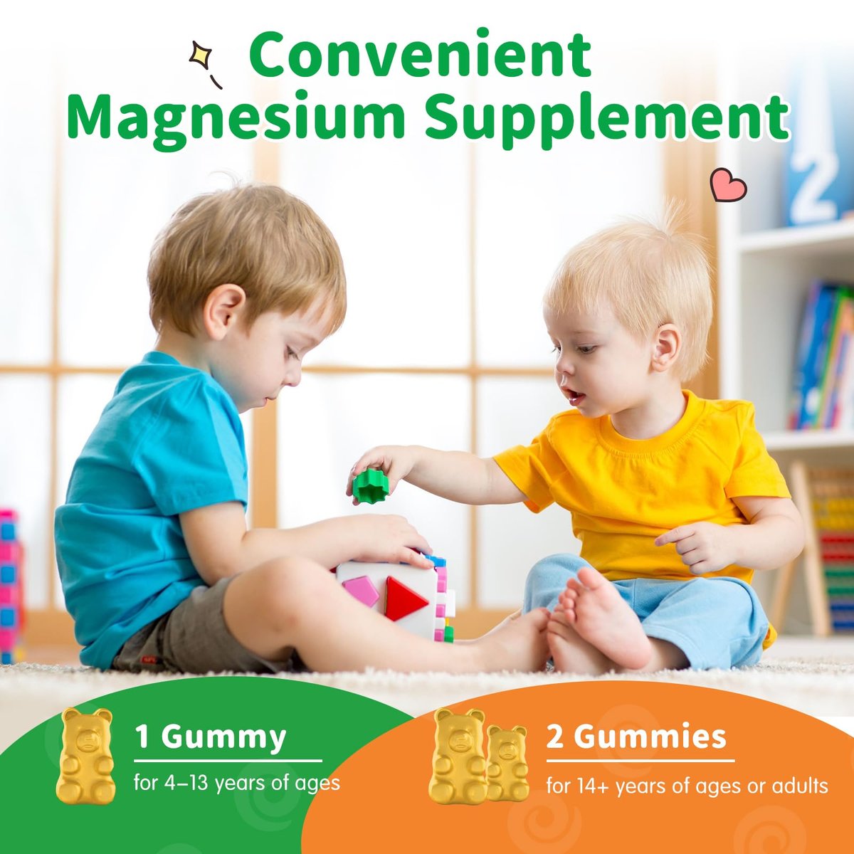 Magnesium Gummibärchen für Kinder - Magnesium Glycinat Gummis mit L-Theanin, Vitamin B6, D3 für Erwachsene & Kinder, Beruhigendes Magnesium für Schlaf, Entspannung, Gehirn, Knochen, Zuckerfrei, Ananas 60 Stück