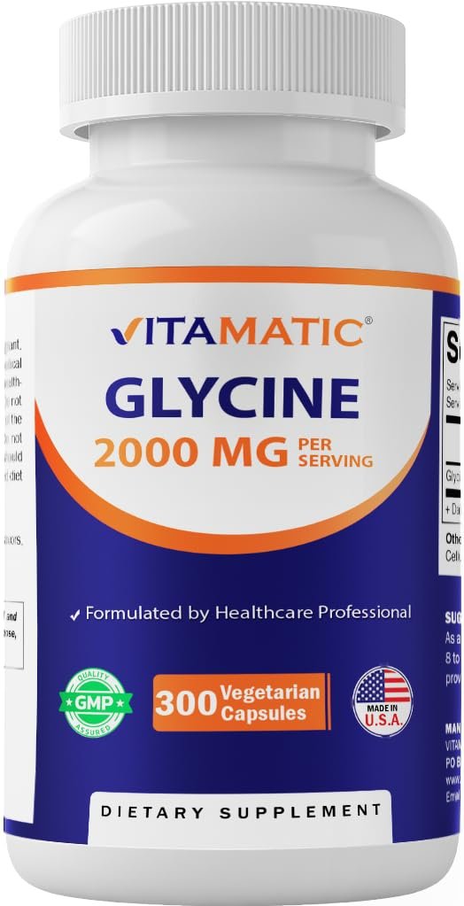 Vitamatic Glycin Nahrungsergänzungsmittel, 2000 mg pro Portion, 300 Kapseln, Non-GMO, Glutenfrei