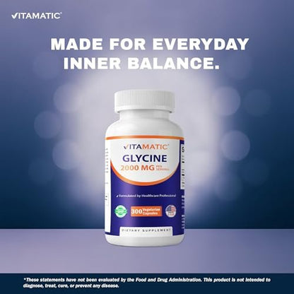 Vitamatic Glycin Nahrungsergänzungsmittel, 2000 mg pro Portion, 300 Kapseln, Non-GMO, Glutenfrei