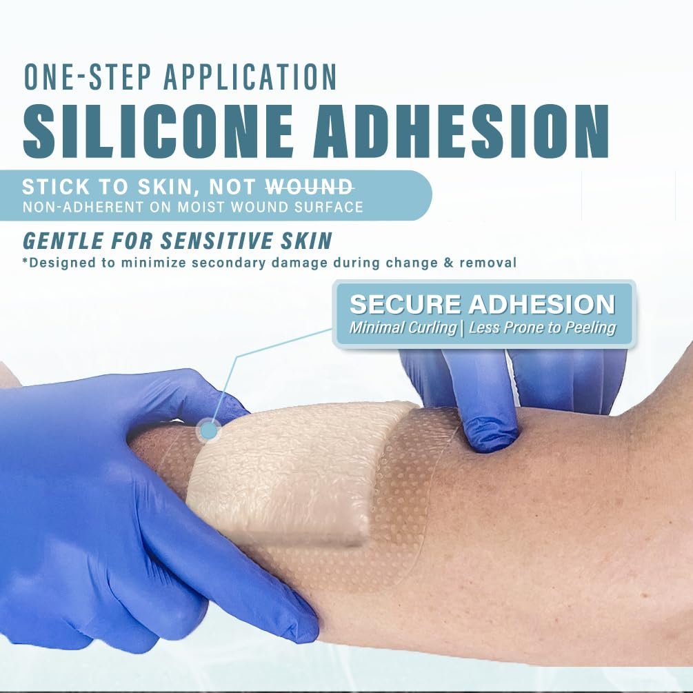 EVERLIT Super Absorbierender Polymer Wundverband | Silikon-Selbstklebeverbände mit Ultrasorb-Matrix für hohe Retention | 10x10 cm sterile Klebeverbände, Packung mit 10 Stück