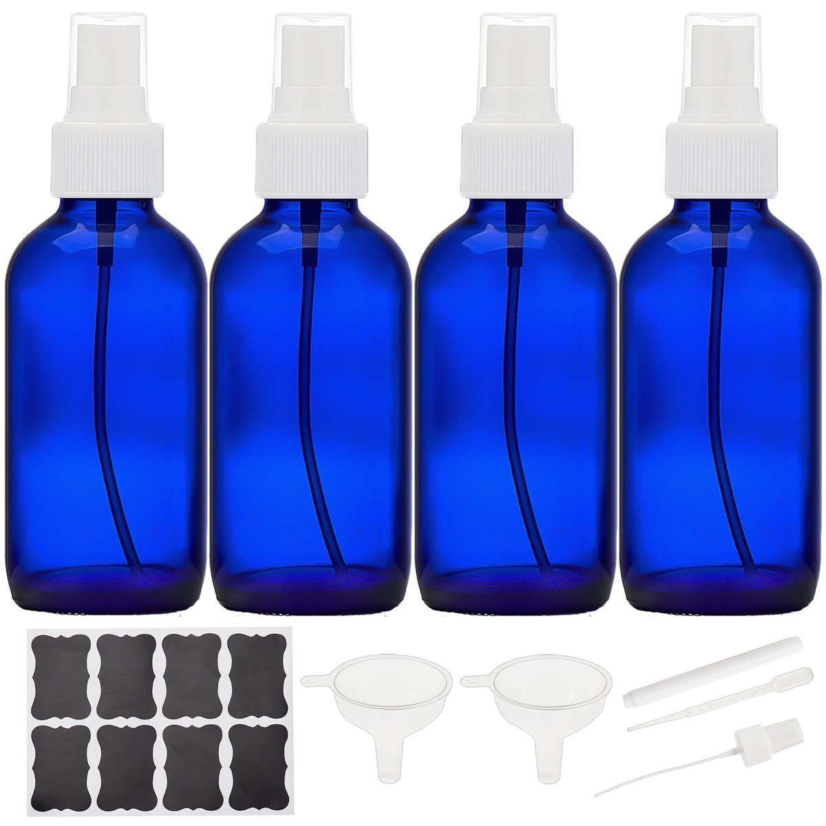 Bastelica Kobaltblaue Glassprühflaschen 120 ml, Kleine leere Sprühflaschen für ätherische Öle, Feinsprühnebel für Gesicht, Haare, Pflanzen, Reise, Parfüms, Reinigungslösungen - 4er Pack