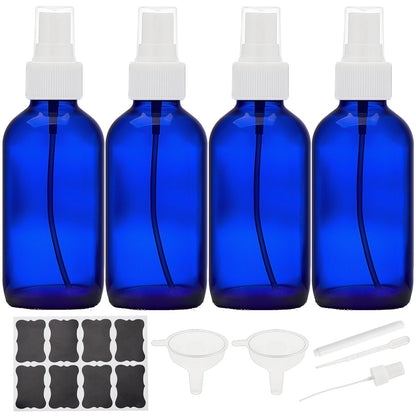 Bastelica Kobaltblaue Glassprühflaschen 120 ml, Kleine leere Sprühflaschen für ätherische Öle, Feinsprühnebel für Gesicht, Haare, Pflanzen, Reise, Parfüms, Reinigungslösungen - 4er Pack