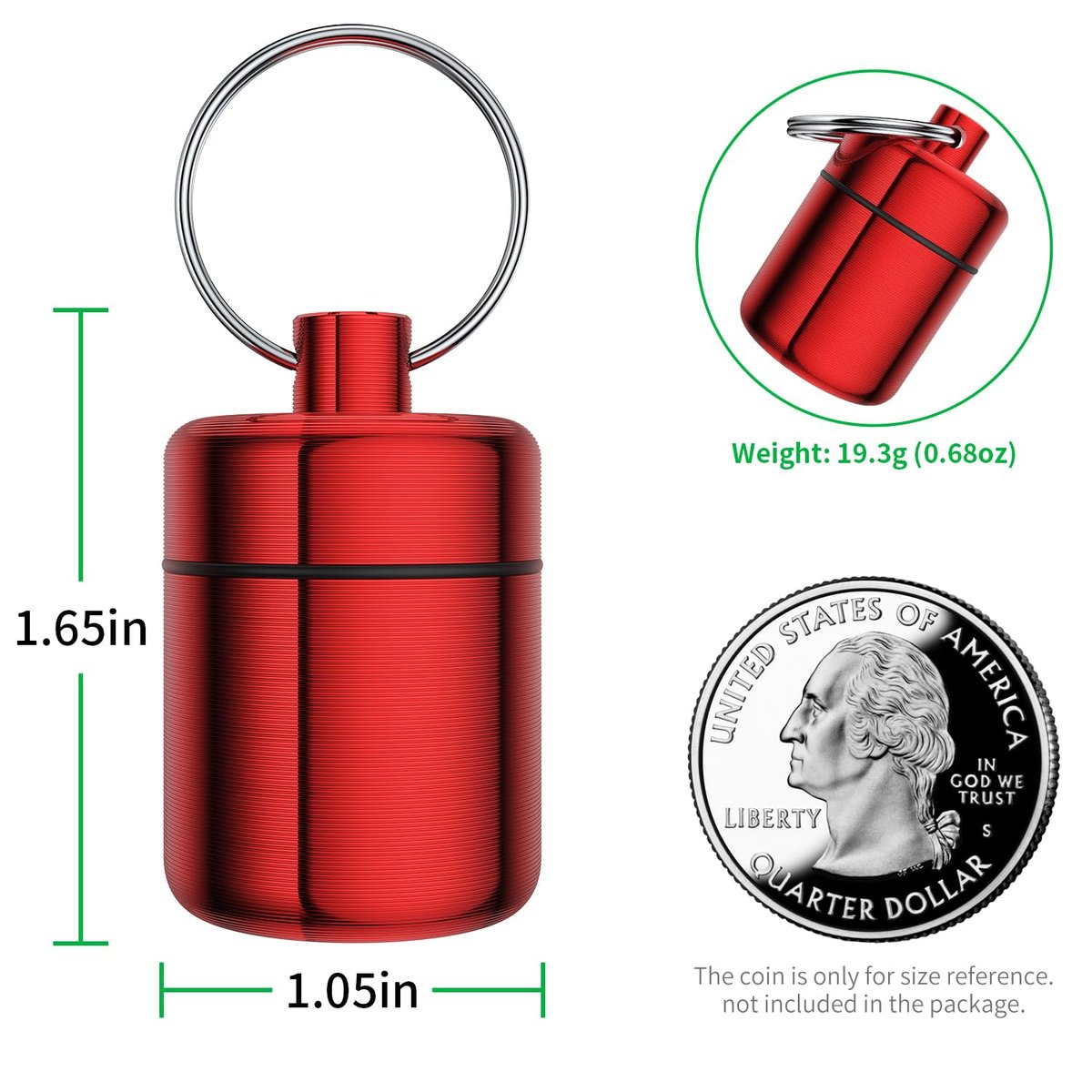 Ear Plug Carrying Case Keychain (2er-Pack) – Kleine wasserdichte Metalldose für Ohrstöpsel, Pillen und Schmuck (Grau Rot)