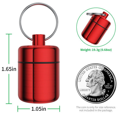 Ear Plug Carrying Case Keychain (2er-Pack) – Kleine wasserdichte Metalldose für Ohrstöpsel, Pillen und Schmuck (Grau Rot)