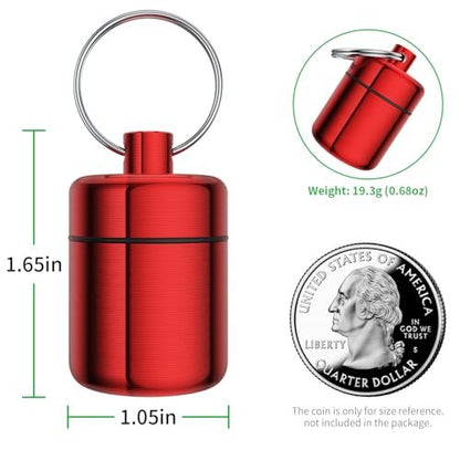 Ear Plug Carrying Case Keychain (2er-Pack) – Kleine wasserdichte Metalldose für Ohrstöpsel, Pillen und Schmuck (Grau Rot)