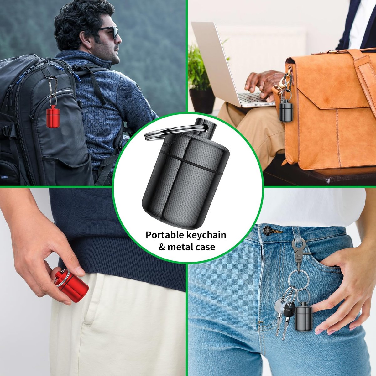 Ear Plug Carrying Case Keychain (2er-Pack) – Kleine wasserdichte Metalldose für Ohrstöpsel, Pillen und Schmuck (Grau Rot)