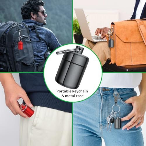 Ear Plug Carrying Case Keychain (2er-Pack) – Kleine wasserdichte Metalldose für Ohrstöpsel, Pillen und Schmuck (Grau Rot)
