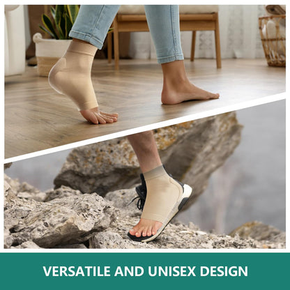 Welnove Achillessehnen-Fersenschutz Socken - Gelgepolsterte Kompressionsstrümpfe gegen Fersenschmerzen, Bursitis, trockene rissige Fersen (FSA/HSA-fähig), Beige, Regular