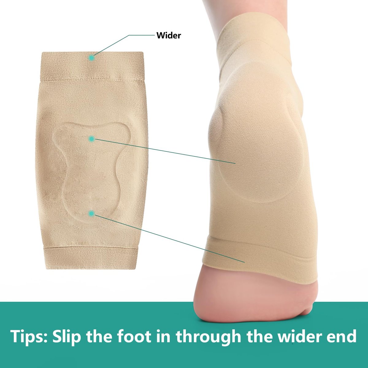 Welnove Achillessehnen-Fersenschutz Socken - Gelgepolsterte Kompressionsstrümpfe gegen Fersenschmerzen, Bursitis, trockene rissige Fersen (FSA/HSA-fähig), Beige, Regular